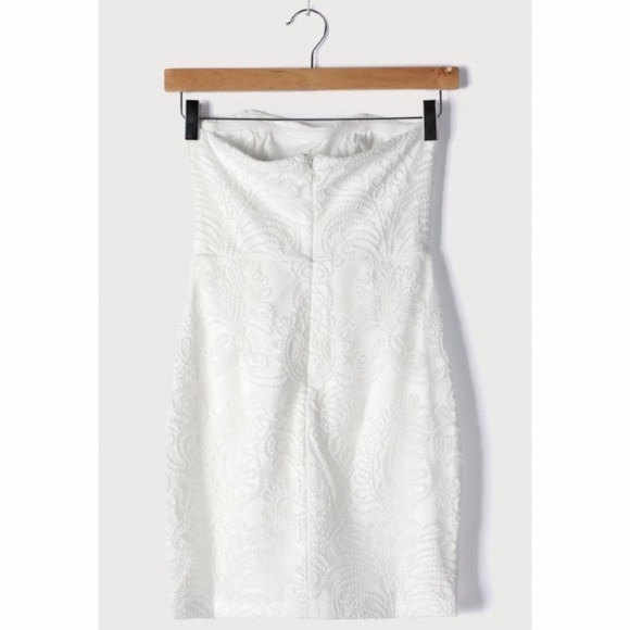 LULU’S Got Your Attention White Embroidered Strapless Bodycon Dress Size Large - Picture 10 of 15
